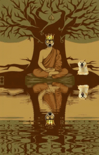 A Painting Of A Buddha Sitting Under A Tree GIF