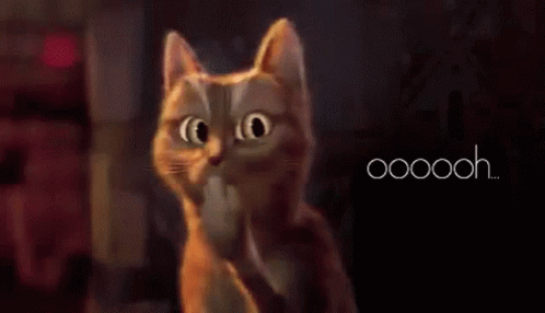A Painting Of A Cat With Big Eyes And The Words Ooooh Written On The Bottom . GIF
