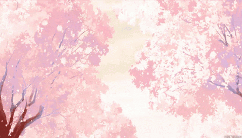 A Painting Of A Cherry Blossom Tree With The Hashtag #Outbound GIF