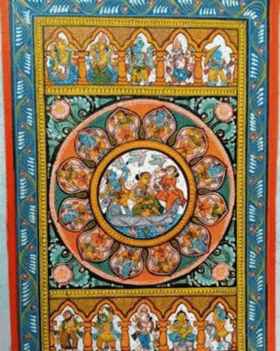 A Painting Of A Circle With A Lot Of People In It . GIF
