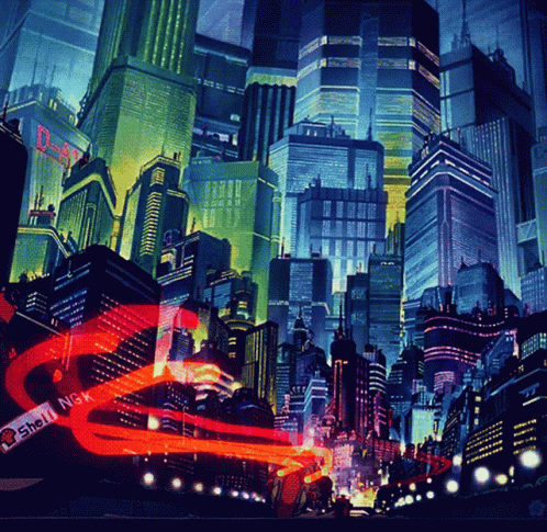 A Painting Of A City With The Word Nsx On The Bottom Right Corner GIF