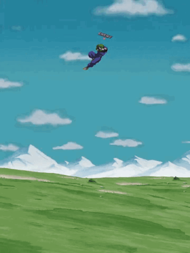 A Painting Of A Cloud In The Sky Above A Grassy Field GIF