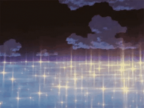 A Painting Of A Cloudy Sky Over A Body Of Water With Stars GIF