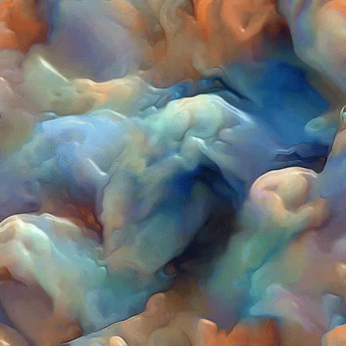 A Painting Of A Cloudy Sky With Blue And Orange Colored Clouds GIF