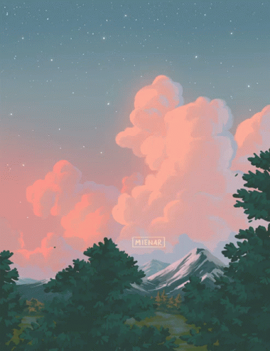 A Painting Of A Cloudy Sky With The Name Mienar On It GIF