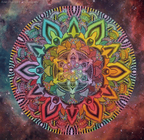 A Painting Of A Colorful Mandala With The Words Axis I Hungry Photography On The Bottom GIF