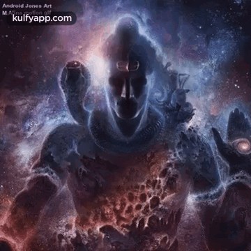A Painting Of A Deity With A Snake Around His Neck And A Purple Background . GIF