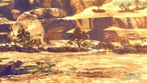 A Painting Of A Desert Landscape With A Netflix Logo In The Corner GIF