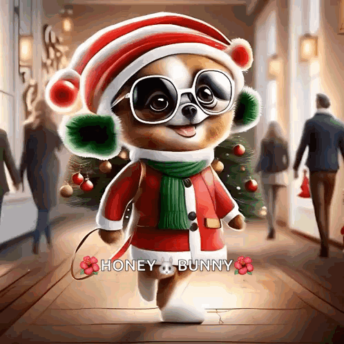 A Painting Of A Dog Dressed In A Santa Outfit GIF