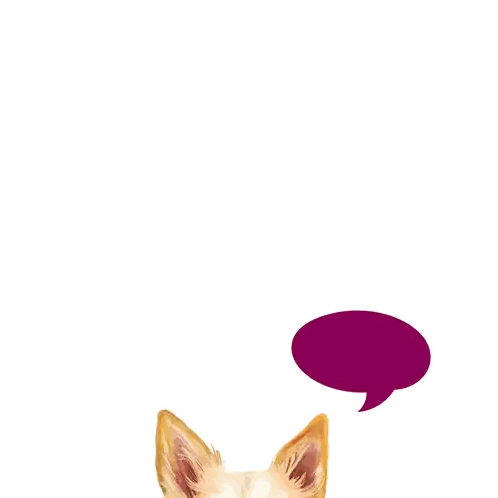 a painting of a dog with a speech bubble above it