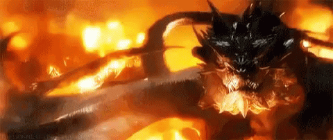 A Painting Of A Dragon Surrounded By Flames With The Words Eternal Heart On The Bottom Right GIF
