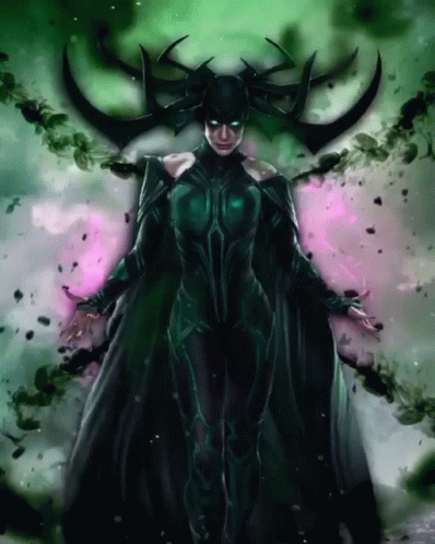 A Painting Of A Female Superhero In A Green Suit GIF