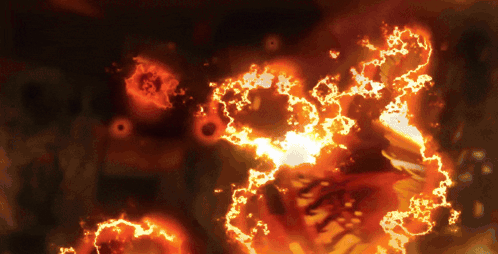 A Painting Of A Fire That Looks Like It Could Be A Volcano GIF