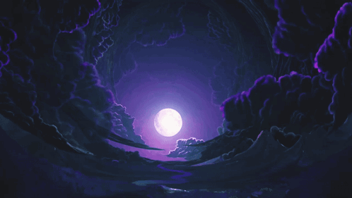 A Painting Of A Full Moon In A Purple Sky GIF