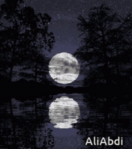 A Painting Of A Full Moon Reflected In A Body Of Water By Aliabdi GIF