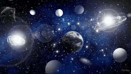 A Painting Of A Galaxy With A Planet In The Middle GIF