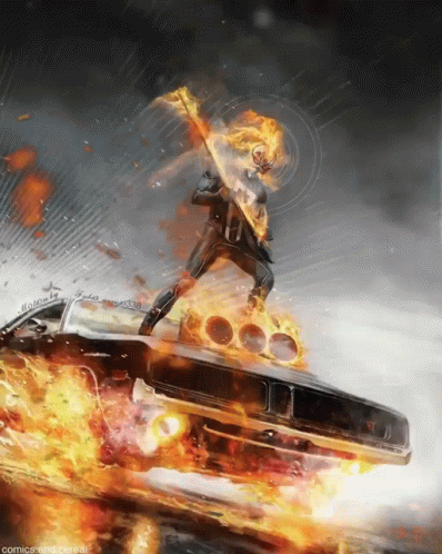 A Painting Of A Ghost Rider Playing A Guitar GIF