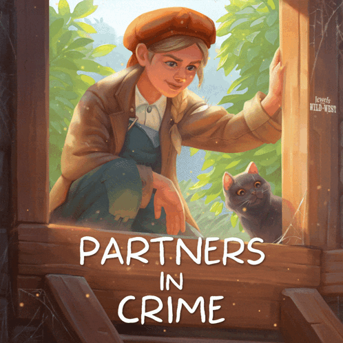 A Painting Of A Girl And A Cat With The Title Partners In Crime GIF