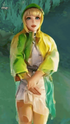 A Painting Of A Girl In A Yellow And Green Outfit GIF