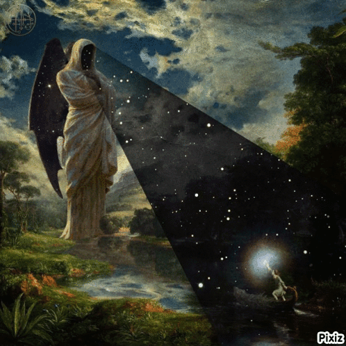 A Painting Of A Grim Reaper With Pixiz Written In The Bottom Right Corner GIF