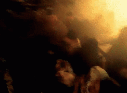 A Painting Of A Group Of People In A Dark Room With Smoke Coming Out Of Them GIF
