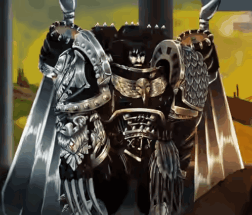 A Painting Of A Knight With A Sword And A Cape With The Letters X And Y On It GIF