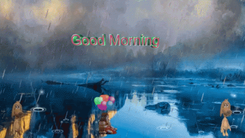 A Painting Of A Lake With The Words Good Morning Written On It GIF