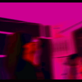 A Painting Of A Landscape With A Purple And Yellow Background GIF