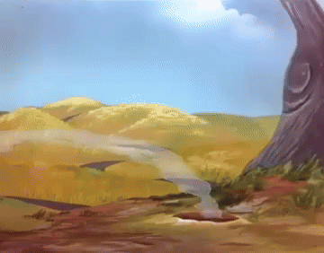 A Painting Of A Landscape With A Tree In The Middle GIF