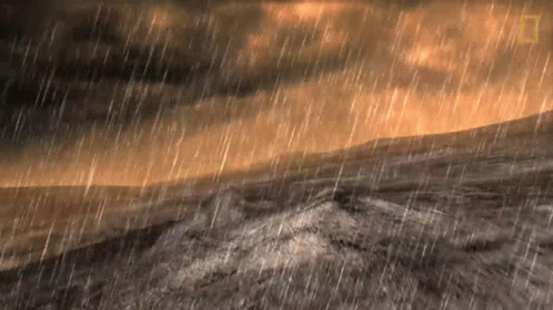 A Painting Of A Landscape With Rain Falling On It GIF