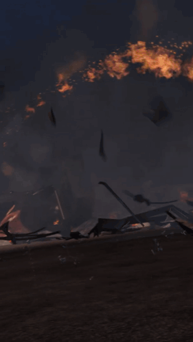A Painting Of A Large Explosion In The Middle Of A Field GIF