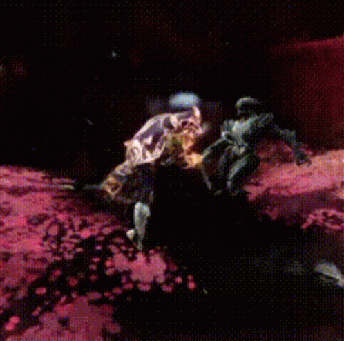 A Painting Of A Large Explosion With A Lot Of Pink Flowers In The Background GIF