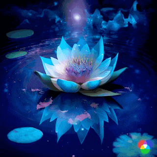 A Painting Of A Lotus Flower In The Water With A Star In The Background GIF