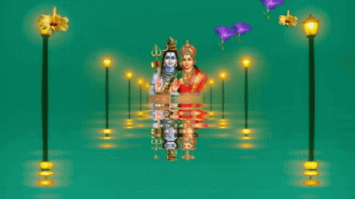 A Painting Of A Man And A Woman Standing In The Water GIF