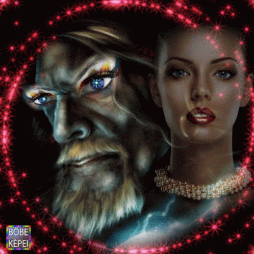 A Painting Of A Man And A Woman With The Words Bobe Kopel On The Bottom GIF