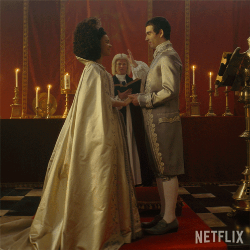 A Painting Of A Man And Woman Holding Hands With A Netflix Logo In The Corner GIF