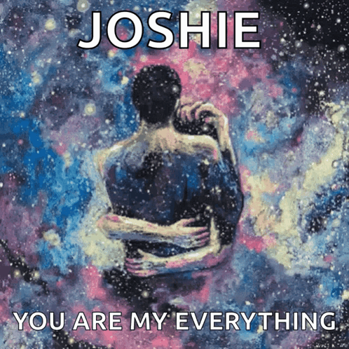 A Painting Of A Man Hugging Another Man With The Name Josie On It GIF