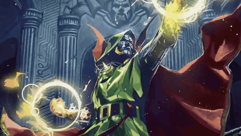 A Painting Of A Man In A Green Robe Holding A Torch GIF
