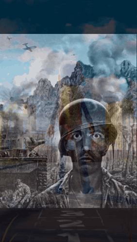 A Painting Of A Man In A Helmet With The Word Army In The Lower Right Corner GIF