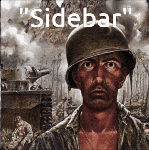 a painting of a man in a helmet with the words " sidebar " above him