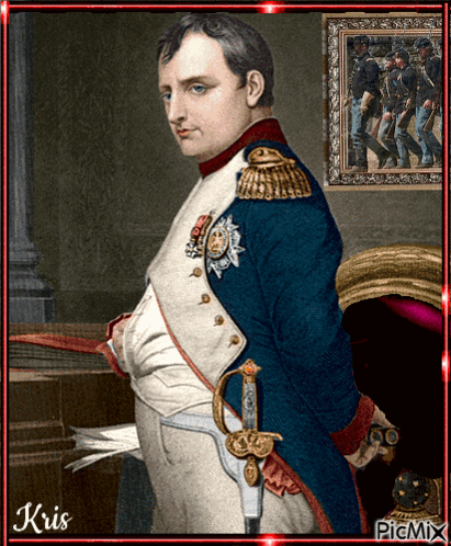A Painting Of A Man In A Military Uniform Has The Name Kris On The Bottom GIF