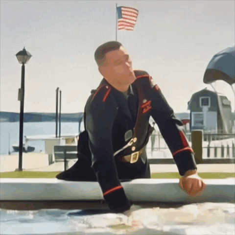 A Painting Of A Man In A Military Uniform With The Word Marines On His Chest GIF