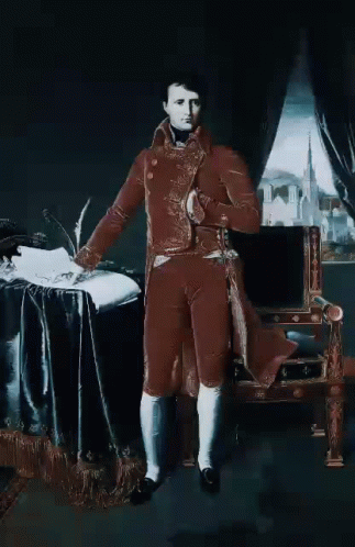 A Painting Of A Man In A Red Coat And White Socks GIF