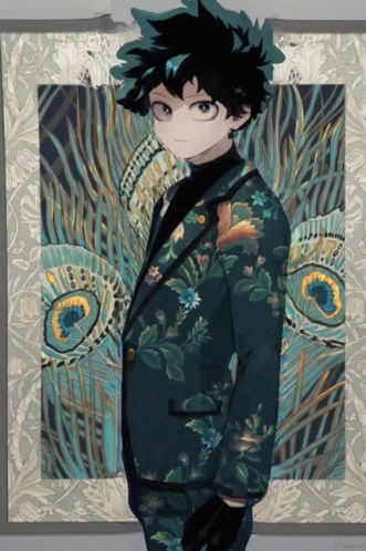 A Painting Of A Man In A Suit With A Peacock Feather In The Background GIF