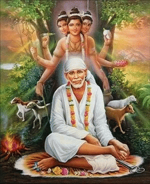 A Painting Of A Man In A White Robe Surrounded By Women And Animals GIF
