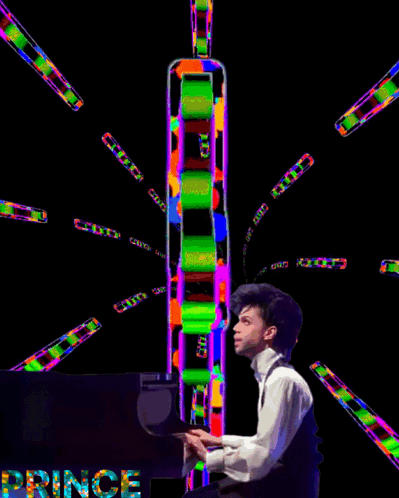 A Painting Of A Man Playing A Piano With The Word Prince In The Bottom Right Corner GIF