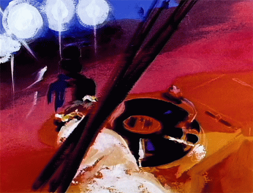 A Painting Of A Man Playing A Violin And A Record Player GIF
