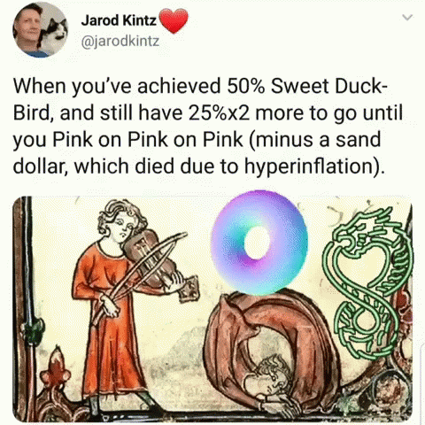 A Painting Of A Man Playing A Violin With The Caption " When You 'Ve Achieved 50 % Sweet Duck Bird GIF