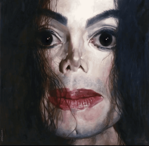 A Painting Of A Man 'S Face With Red Lips And Black Eyes GIF