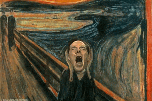 A Painting Of A Man Screaming With The Words Sherlockspeare Tumblr Underneath It GIF